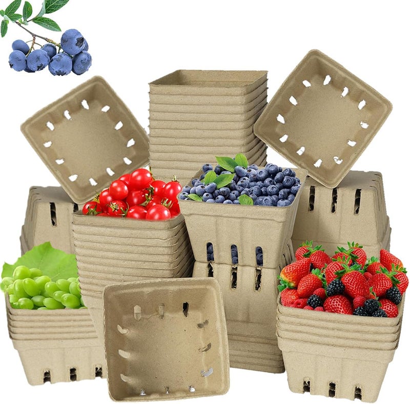 LUCKIEY 30 Pack Small Natural Pulp Fiber Berry Baskets – Eco-Friendly Vented Produce Containers for Strawberries, Blueberries, Raspberries, Fruits and Vegetables, Ideal for Grocery, Market, and Kitchen Use - Image 1